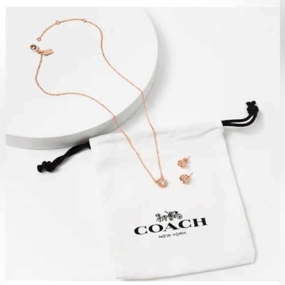 NWT Coach | Open Circle Necklace and Tea Rose Stud Set - Picture 1 of 10